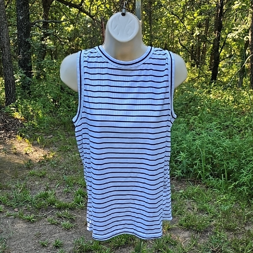 Just be Women's XL White with Black Stripes Sleeveless Tank Top Used
